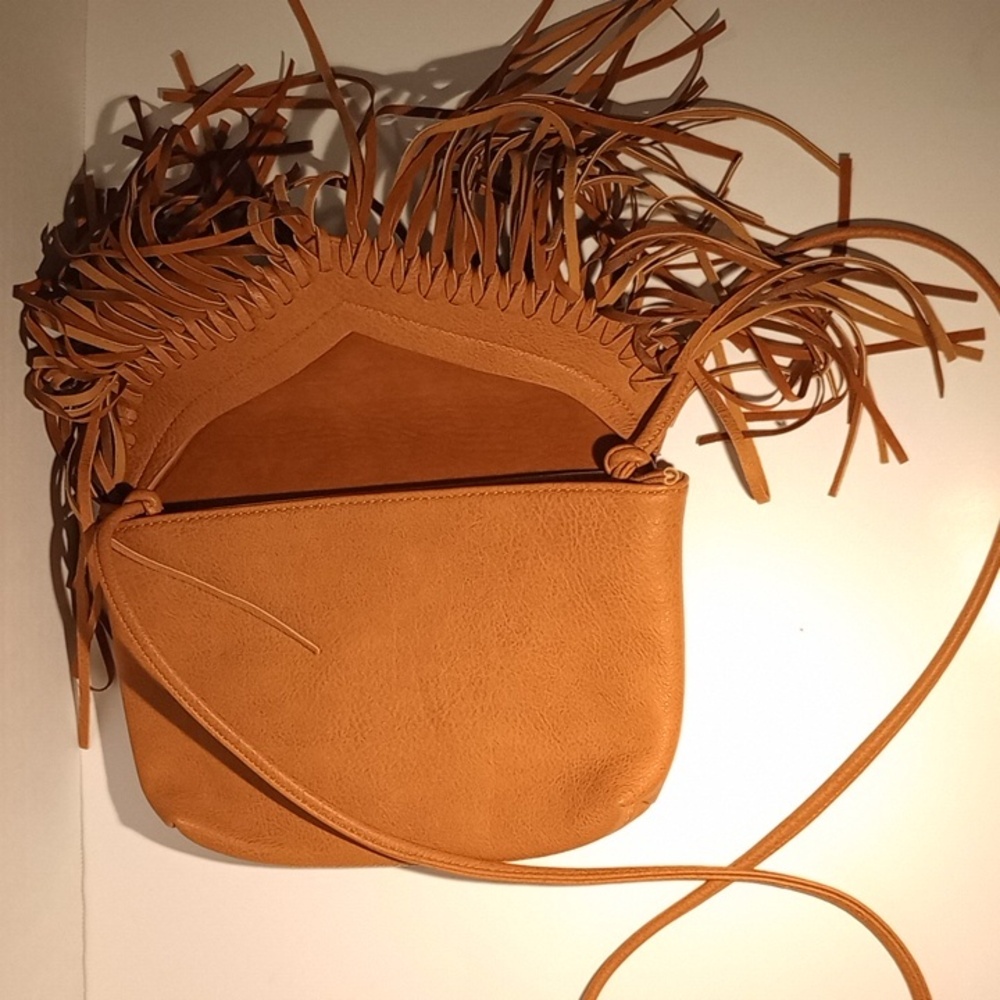 Fringe Tan Leather Tassel Crossbody  Western Style . - Picture 3 of 5